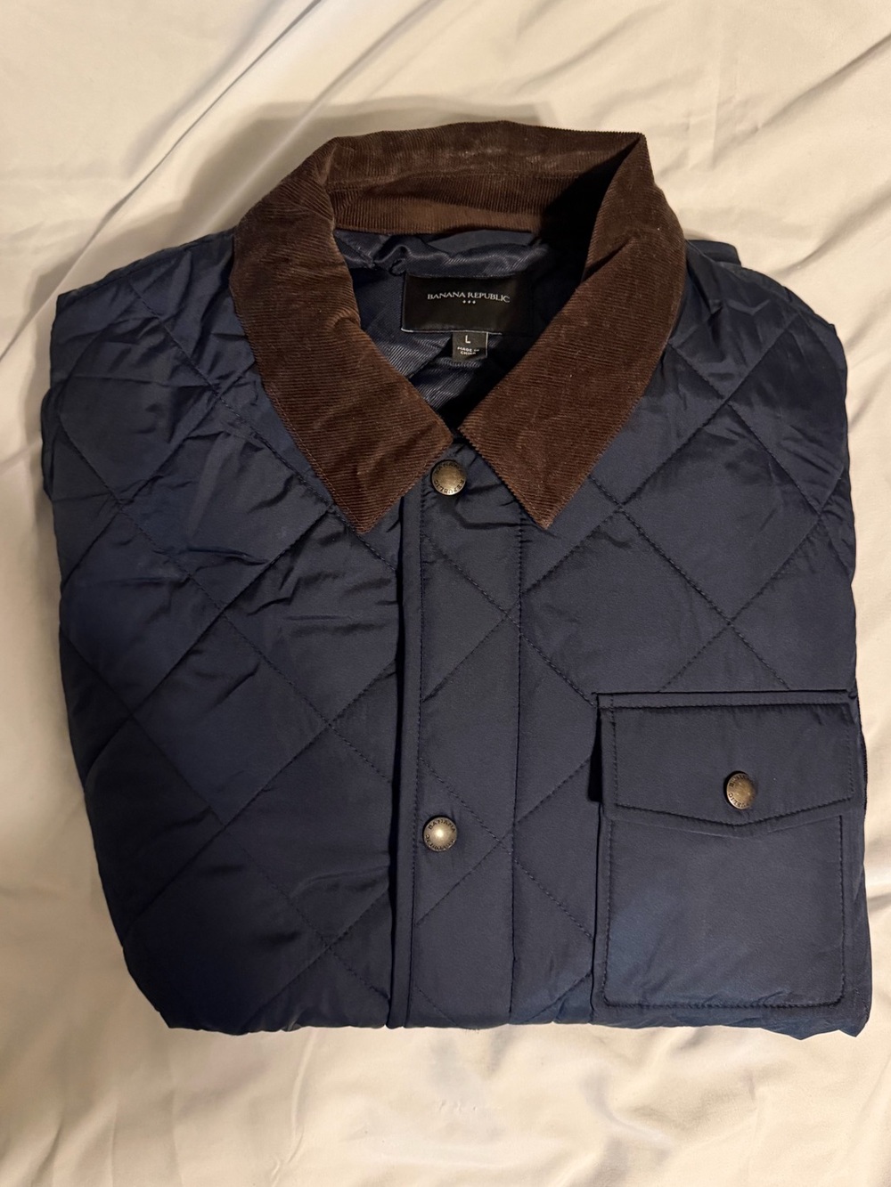 Banana Republic Navy Quilted Field Jacket with Brown Cord Collar